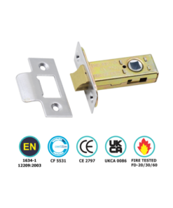 Architectural Tubular Latch Ce / Fd / Certifire - Hang Up Box 63mm Matt Black/Brassed and Chrome/Satin Chrome -Each