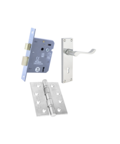 Scroll Fire Rated Lock Pack Chrome (Handle, 3pcs 100mm Hinge, 3" Sashlock) Satin Chrome Pack - Chrome Plated Pack