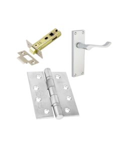 Scroll Fire Rated Latch Pack Chrome (Handle, 3pcs 100mm Hinge, 3" Latch) Chrome Plated Pack - Satin Chrome Pack