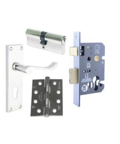 Euro Lock Pack Chrome (Lock Handle, Sash Lock 3", 40/40 K/T Cyl, Ce11 4" Hinges) Chrome Plated Pack