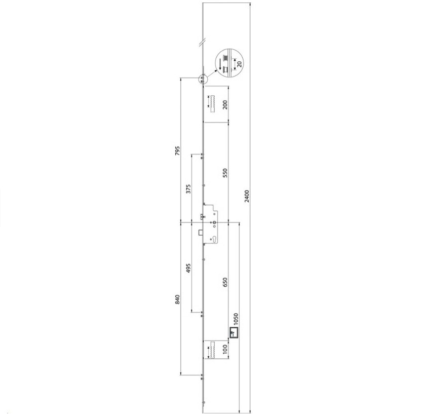 Z-TS Latch Deadbolt 4 Rollers Flat 16mm Faceplate Multipoint Door Lock - Key Wind 2 Z-TS Latch Deadbolt 4 Rollers Flat 16mm Faceplate Multipoint Door Lock - Key Wind - Image 2