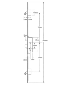 Alternative view of AV2 + Latch Deadbolt 2 Hooks Flat 20mm Faceplate Autolocking Multipoint Door Lock