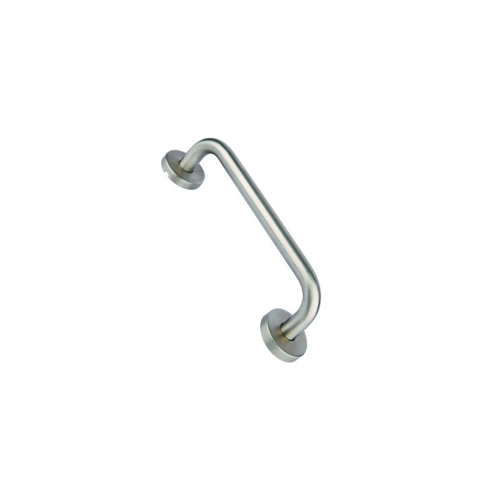 Stainless Steel Round Bar Pull Handle C/W Rose - Brass Insert 225 X 19mm Satin Stainless Each 1 Stainless Steel Round Bar Pull Handle C/W Rose - Brass Insert 225 X 19mm Satin Stainless Each