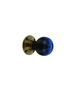 Ebony Beehive Wooden Mortice Knob 55mm Antique Brass Plate Set