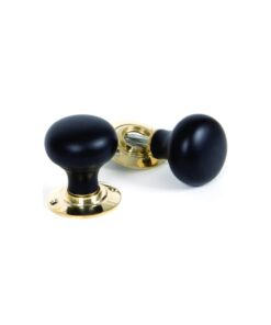 Ebony Bun Wooden Mortice Knob 55mm Antique Brass Plate Set