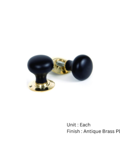 Ebony Bun Wooden Mortice Knob 55mm Antique Brass Plate Set