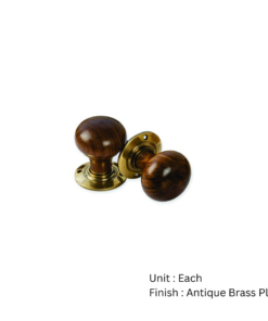 Rosewood Bun Wooden Mortice Knob 55mm Antique Brass Plate Set