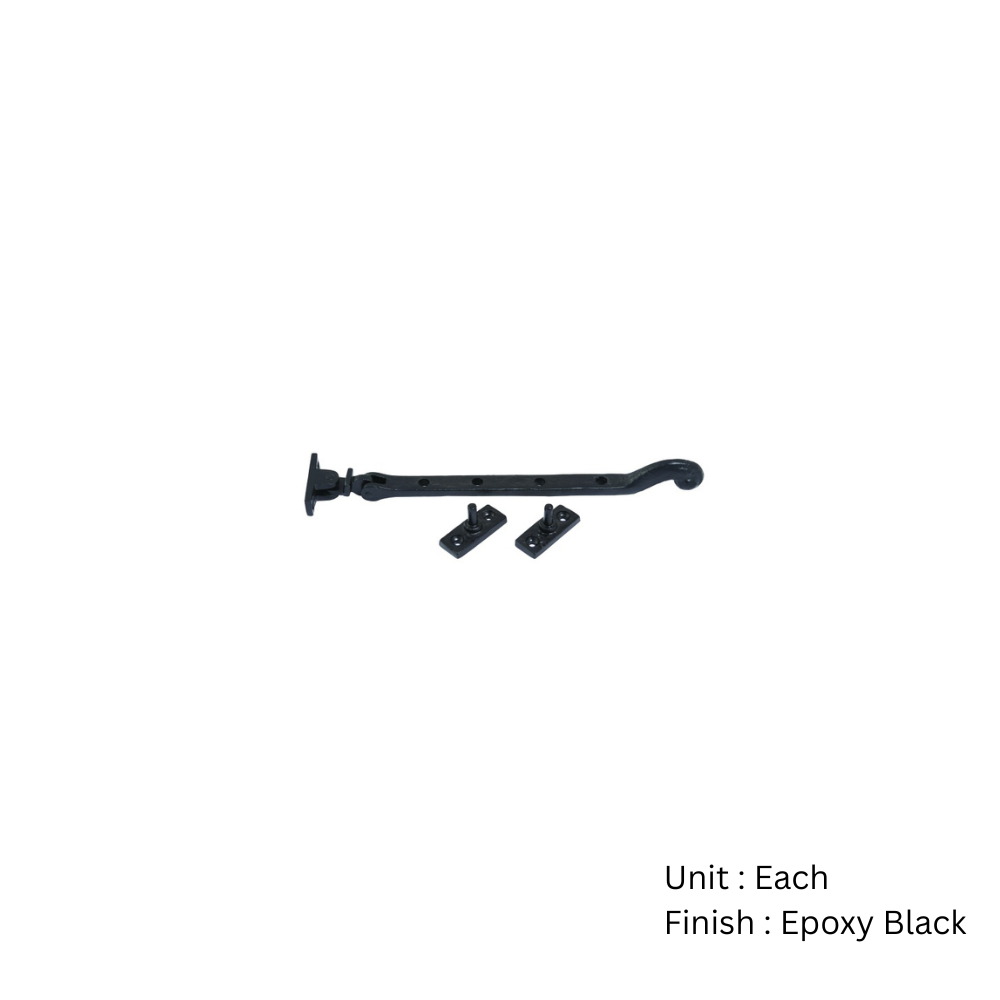 Black Antique Casement Stay - Solid Pattern 250mm Epoxy Black Each