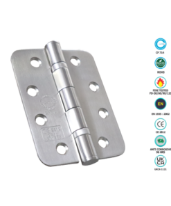 Stainless Steel Ball Bearing Hinge - Pair - CE13 Radius Corner 100 X 76 X 3mm with Satin and Polished Finish