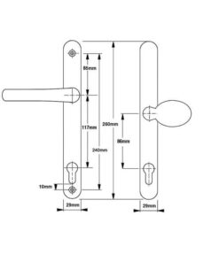 Alternative view of Lever Moveable Pad UPVC Multipoint Door Handles - 117mm/86mm PZ Sprung 237mm Screw Centres