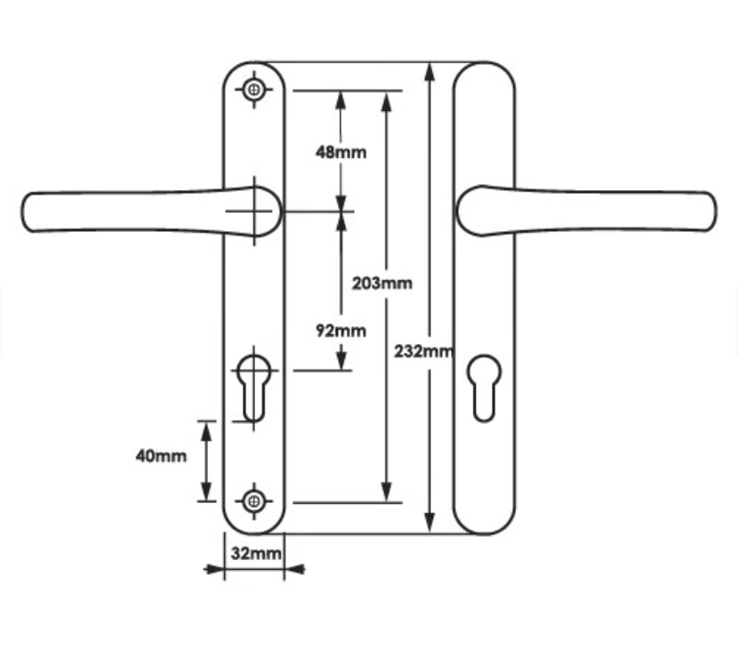 Lever UPVC Multipoint Door Handles - 92mm PZ - Sprung - 203mm Screw Centres - 232mm Backplate 2 Lever UPVC Multipoint Door Handles - 92mm PZ - Sprung - 203mm Screw Centres - 232mm Backplate - Image 2
