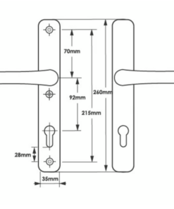 Alternative view of Lever UPVC Multipoint Door Handles - 92mm PZ Sprung - 215mm Screw Centres - 260mm Long Backplate - 3x Fixing Points