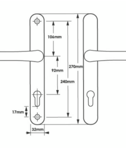 Alternative view of Lever UPVC Multipoint Door Handles - 92mm PZ Sprung 240mm Screw Centres - 270mm Long Backplate