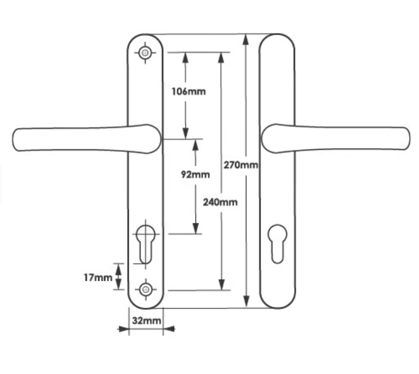 Lever UPVC Multipoint Door Handles - 92mm PZ Sprung 240mm Screw Centres - 270mm Long Backplate 2 Lever UPVC Multipoint Door Handles - 92mm PZ Sprung 240mm Screw Centres - 270mm Long Backplate - Image 2